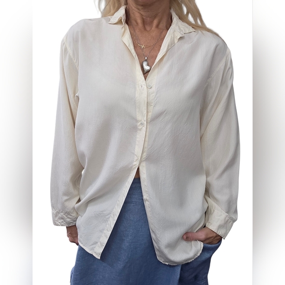 Vintage Fenn Wright Manson Silk Blouse Cream Button Front 90s Minimalist Size 2